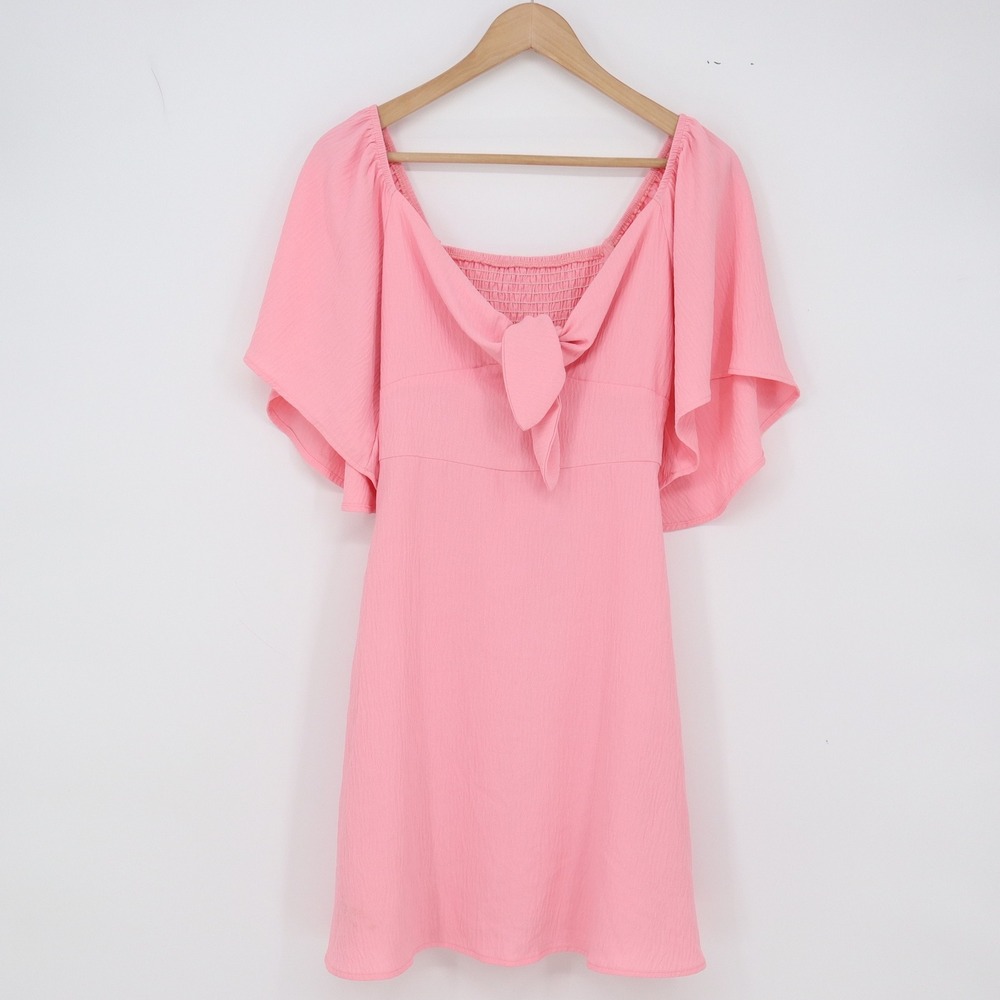 Unbranded Mini Dress Womens S Fit & Flare Pink Tie Front Smocked Back Excellent